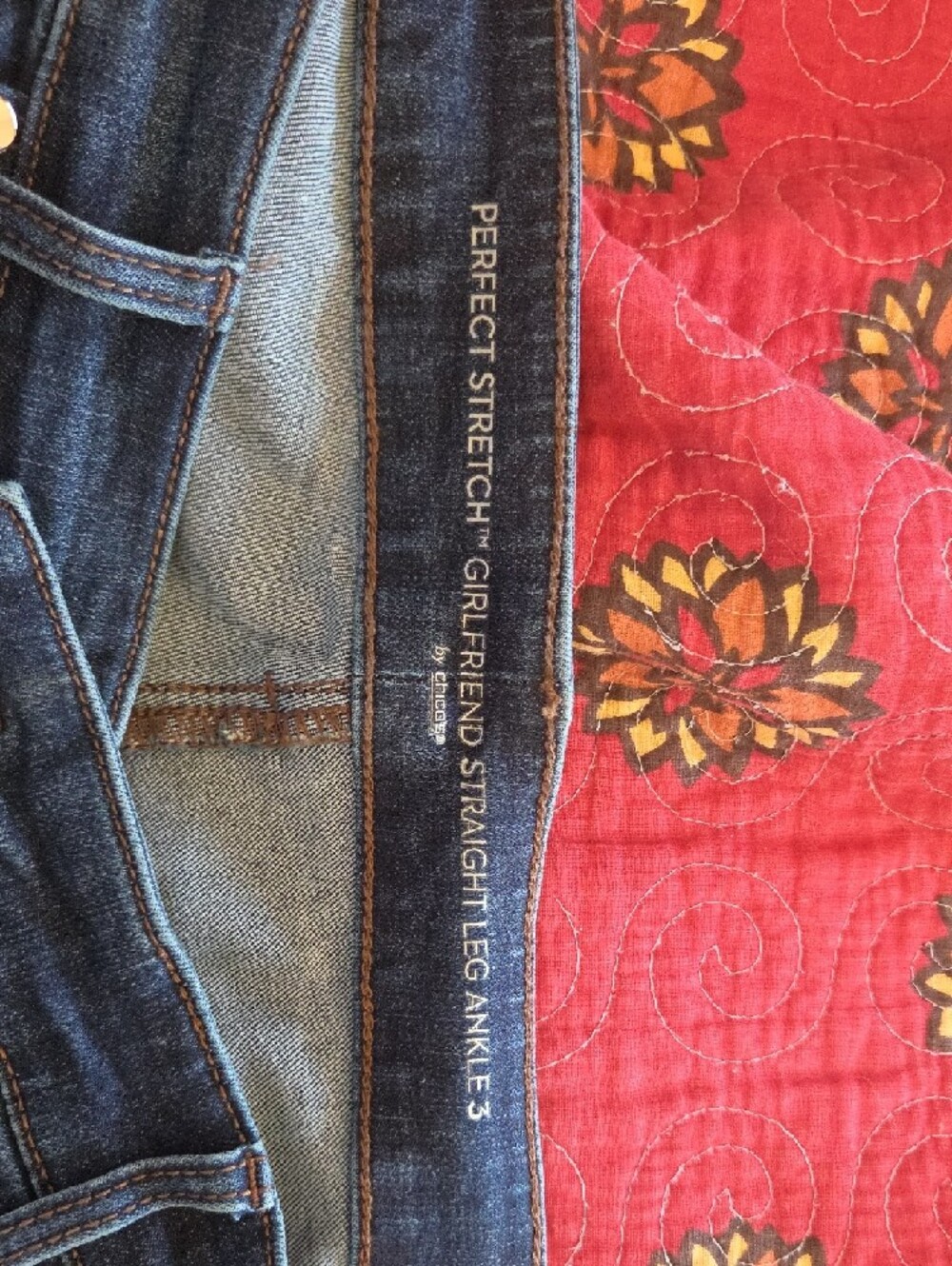 Chicos Dark Blue Jeans with Gold & White Embroidery and Beaded Fringe - Picture 4 of 5